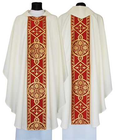 Gothic Chasuble 013KC Cream Red Unlined Liturgical Vestments