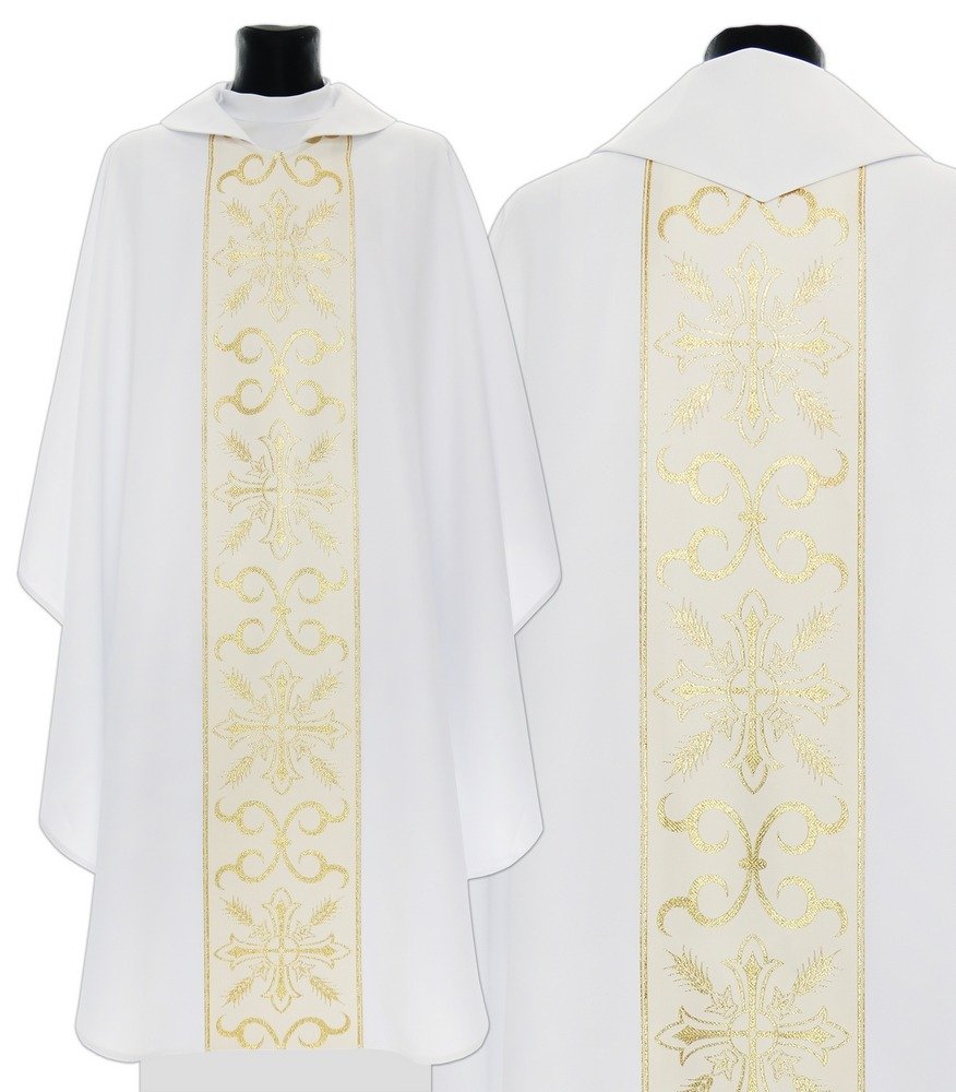 Gothic chasuble 054B White \ With lining | Liturgical vestments ...